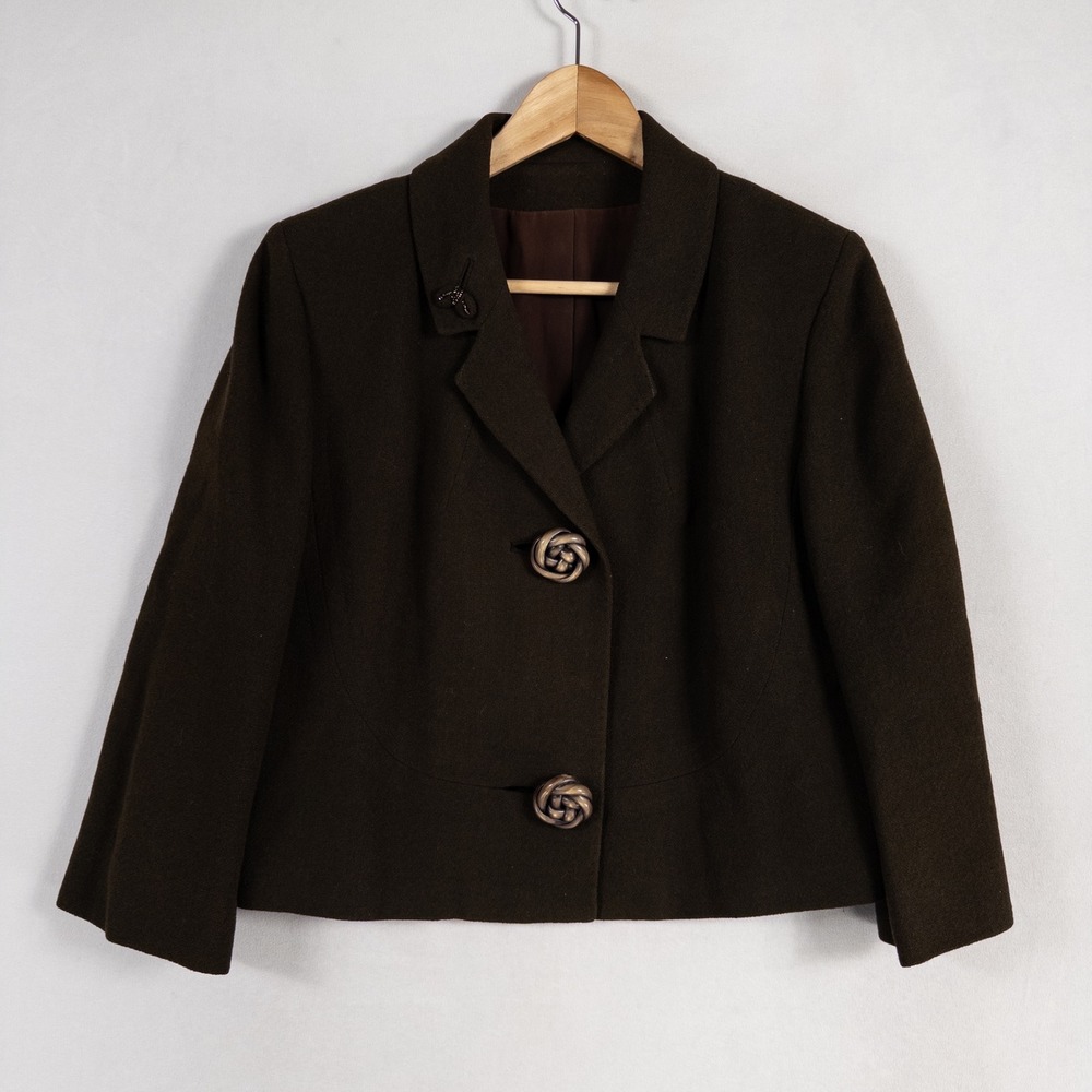 Vtg Friedmont Blazer Jacket One Size Brown Rose Button Accent Business Casual